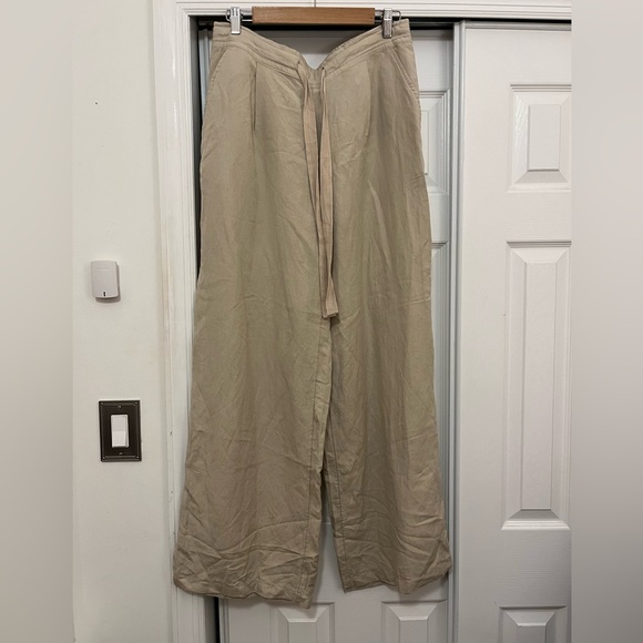 Linen pants, never worn, neutral, elastic drawstring waist. Sz. L - Picture 1 of 5